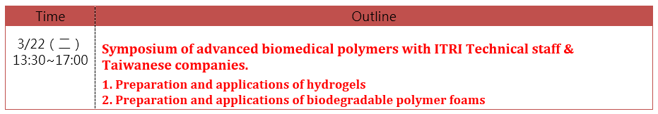 工業技術研究院前瞻高分子醫材技術國際座談會時間表