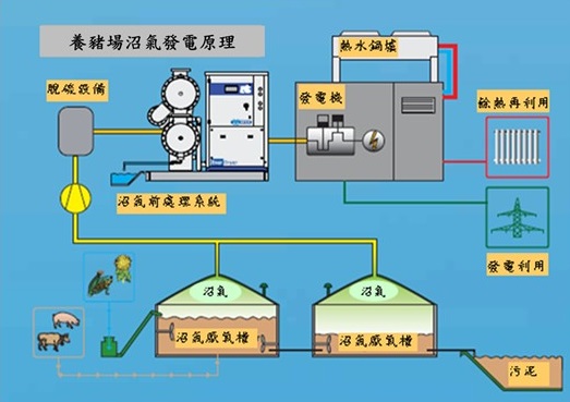 養豬場沼氣發電原理(詳如下述說明)